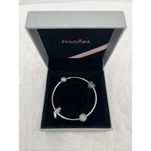 Pandora Bracelet Limited Edition Moments Sparkling Snowflake Silver w/ 3 Charms